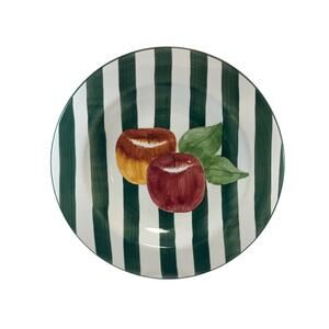 Laurie Gates 11.5" Dinner Plate Palisades 2001 Apple Green Stripe Design VTG